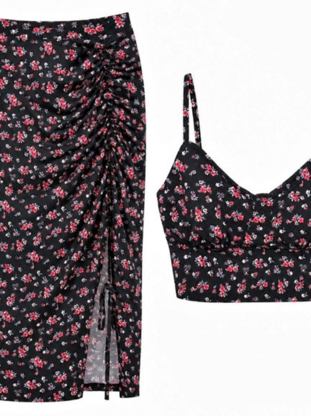 Floral Skirt Set in Black & Red Like New